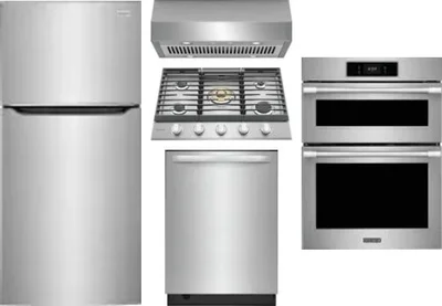 5 Piece Package Includes Refrigerator, Cooktop, Wall Oven, Hood And Dishwasher