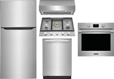 5 Piece Package Includes Refrigerator, Cooktop, Wall Oven, Hood And Dishwasher