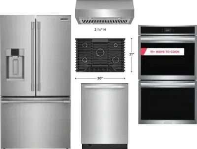 5 Piece Package Includes Refrigerator, Cooktop, Wall Oven, Hood And Dishwasher