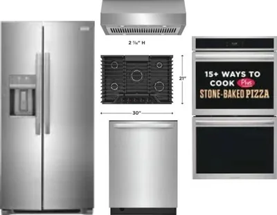 5 Piece Package Includes Refrigerator, Cooktop, Wall Oven, Hood And Dishwasher