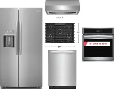 5 Piece Package Includes Refrigerator, Cooktop, Wall Oven, Hood And Dishwasher