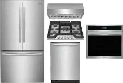 5 Piece Package Includes Refrigerator, Cooktop, Wall Oven, Hood And Dishwasher