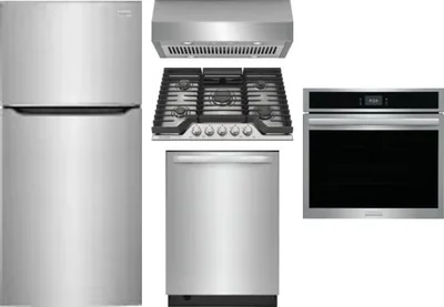 5 Piece Package Includes Refrigerator, Cooktop, Wall Oven, Hood And Dishwasher