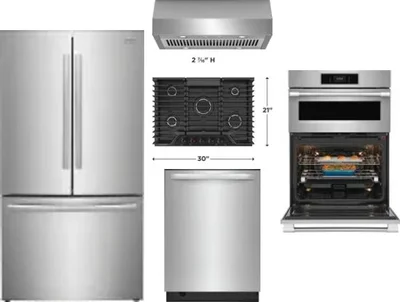 5 Piece Package Includes Refrigerator, Cooktop, Wall Oven, Hood And Dishwasher
