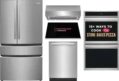 5 Piece Package Includes Refrigerator, Cooktop, Wall Oven, Hood And Dishwasher