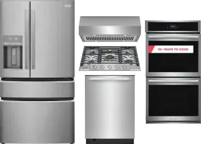 5 Piece Package Includes Refrigerator, Cooktop, Wall Oven, Hood And Dishwasher