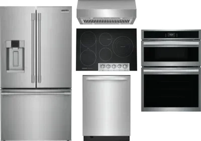 5 Piece Package Includes Refrigerator, Cooktop, Wall Oven, Hood And Dishwasher