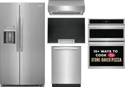 5 Piece Package Includes Refrigerator, Cooktop, Wall Oven, Hood And Dishwasher