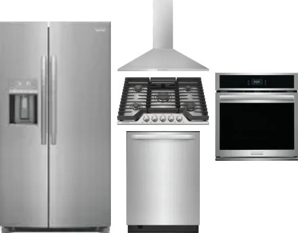 5 Piece Package Includes Refrigerator, Cooktop, Wall Oven, Hood And Dishwasher