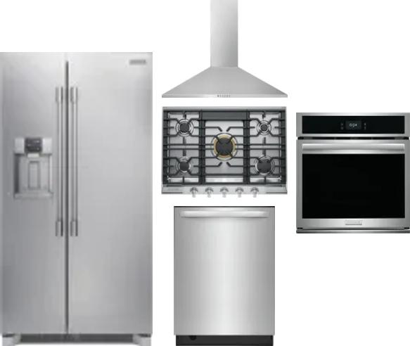5 Piece Package Includes Refrigerator, Cooktop, Wall Oven, Hood And Dishwasher