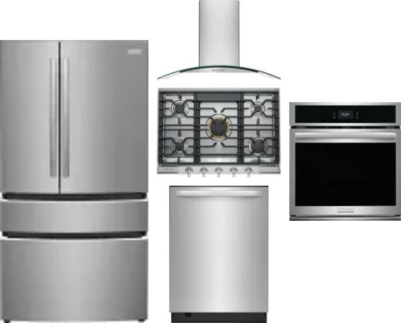 5 Piece Package Includes Refrigerator, Cooktop, Wall Oven, Hood And Dishwasher