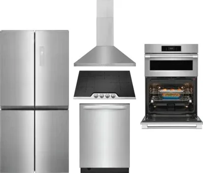 5 Piece Package Includes Refrigerator, Cooktop, Wall Oven, Hood And Dishwasher