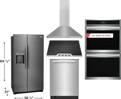 5 Piece Package Includes Refrigerator, Cooktop, Wall Oven, Hood And Dishwasher