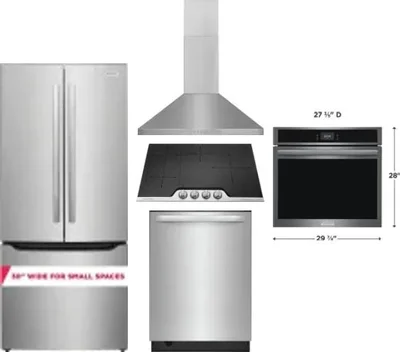5 Piece Package Includes Refrigerator, Cooktop, Wall Oven, Hood And Dishwasher