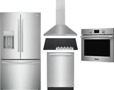 5 Piece Package Includes Refrigerator, Cooktop, Wall Oven, Hood And Dishwasher