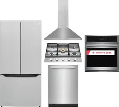 5 Piece Package Includes Refrigerator, Cooktop, Wall Oven, Hood And Dishwasher