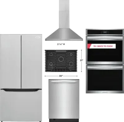 5 Piece Package Includes Refrigerator, Cooktop, Wall Oven, Hood And Dishwasher
