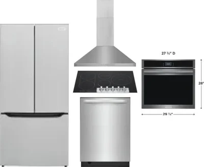 5 Piece Package Includes Refrigerator, Cooktop, Wall Oven, Hood And Dishwasher