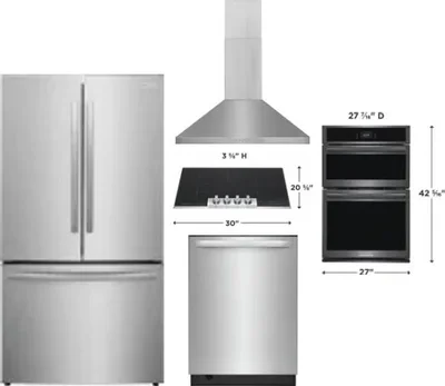 5 Piece Package Includes Refrigerator, Cooktop, Wall Oven, Hood And Dishwasher