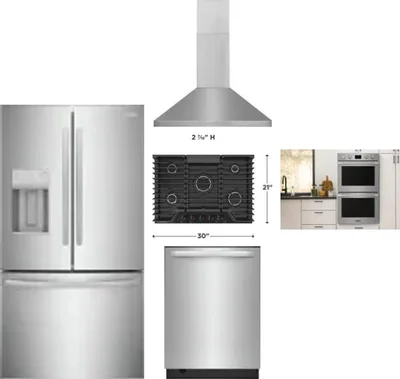 5 Piece Package Includes Refrigerator, Cooktop, Wall Oven, Hood And Dishwasher