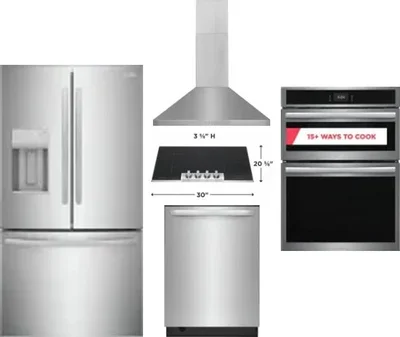 5 Piece Package Includes Refrigerator, Cooktop, Wall Oven, Hood And Dishwasher