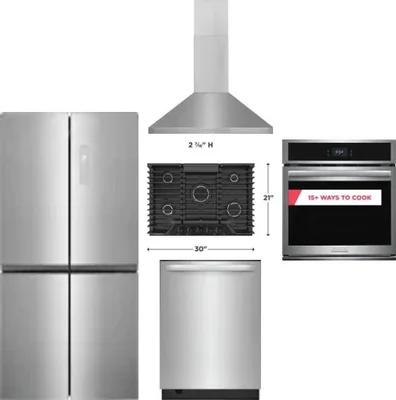 5 Piece Package Includes Refrigerator, Cooktop, Wall Oven, Hood And Dishwasher