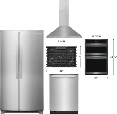 5 Piece Package Includes Refrigerator, Cooktop, Wall Oven, Hood And Dishwasher