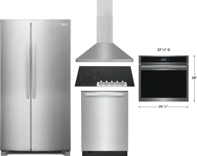 5 Piece Package Includes Refrigerator, Cooktop, Wall Oven, Hood And Dishwasher