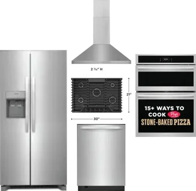 5 Piece Package Includes Refrigerator, Cooktop, Wall Oven, Hood And Dishwasher