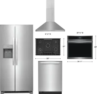 5 Piece Package Includes Refrigerator, Cooktop, Wall Oven, Hood And Dishwasher