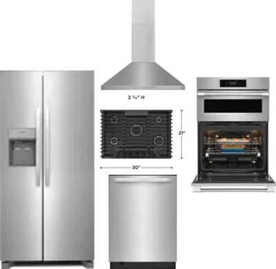 5 Piece Package Includes Refrigerator, Cooktop, Wall Oven, Hood And Dishwasher