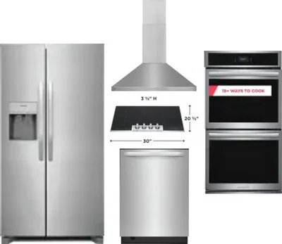 5 Piece Package Includes Refrigerator, Cooktop, Wall Oven, Hood And Dishwasher
