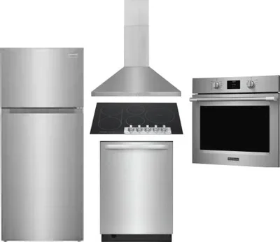 5 Piece Package Includes Refrigerator, Cooktop, Wall Oven, Hood And Dishwasher