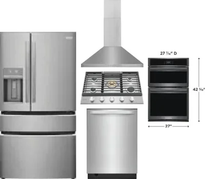 5 Piece Package Includes Refrigerator, Cooktop, Wall Oven, Hood And Dishwasher