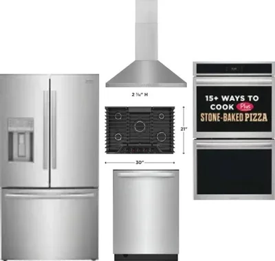 5 Piece Package Includes Refrigerator, Cooktop, Wall Oven, Hood And Dishwasher