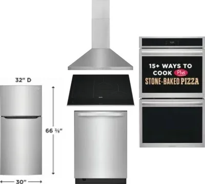 5 Piece Package Includes Refrigerator, Cooktop, Wall Oven, Hood And Dishwasher