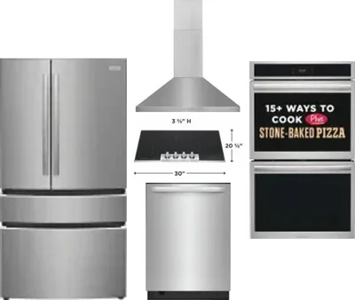 5 Piece Package Includes Refrigerator, Cooktop, Wall Oven, Hood And Dishwasher