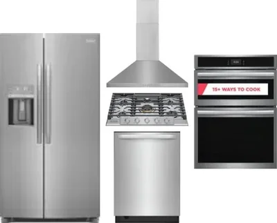 5 Piece Package Includes Refrigerator, Cooktop, Wall Oven, Hood And Dishwasher