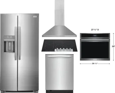 5 Piece Package Includes Refrigerator, Cooktop, Wall Oven, Hood And Dishwasher