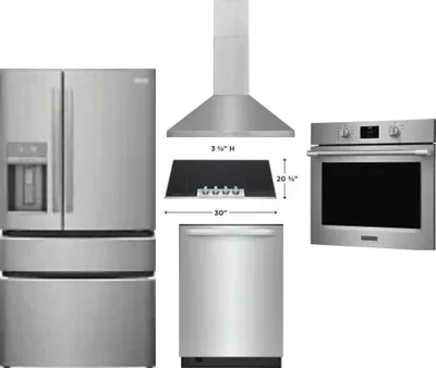5 Piece Package Includes Refrigerator, Cooktop, Wall Oven, Hood And Dishwasher