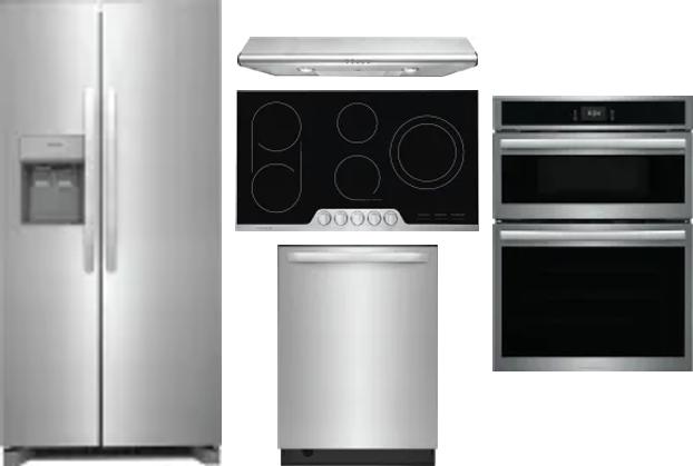5 Piece Package Includes Refrigerator, Cooktop, Wall Oven, Hood And Dishwasher