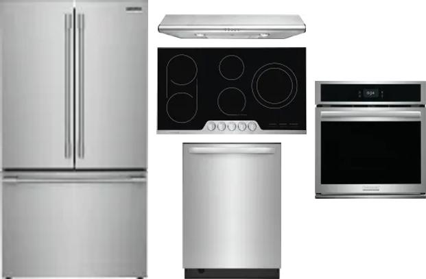5 Piece Package Includes Refrigerator, Cooktop, Wall Oven, Hood And Dishwasher