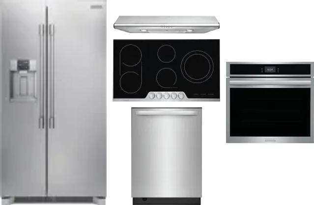 5 Piece Package Includes Refrigerator, Cooktop, Wall Oven, Hood And Dishwasher