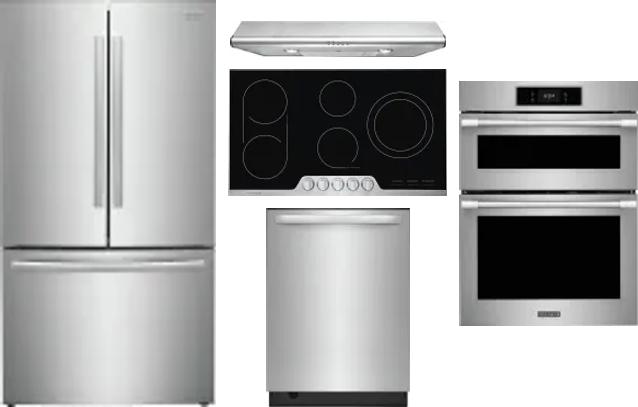 5 Piece Package Includes Refrigerator, Cooktop, Wall Oven, Hood And Dishwasher