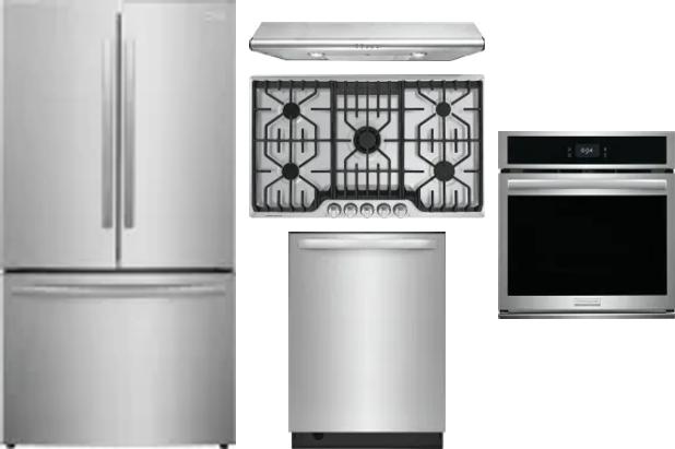 5 Piece Package Includes Refrigerator, Cooktop, Wall Oven, Hood And Dishwasher