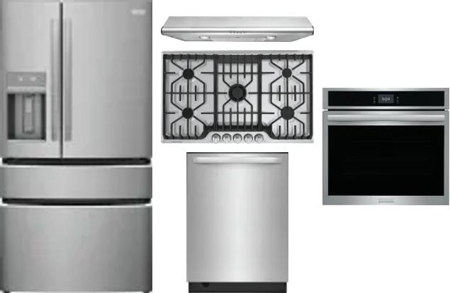 5 Piece Package Includes Refrigerator, Cooktop, Wall Oven, Hood And Dishwasher