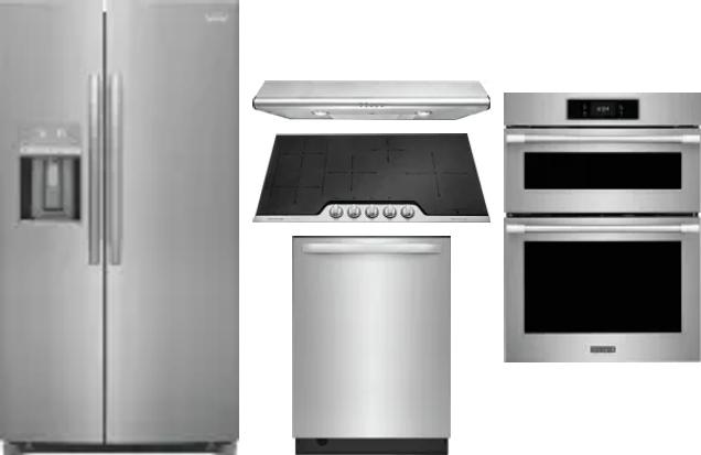5 Piece Package Includes Refrigerator, Cooktop, Wall Oven, Hood And Dishwasher