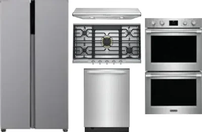 5 Piece Package Includes Refrigerator, Cooktop, Wall Oven, Hood And Dishwasher