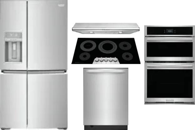 5 Piece Package Includes Refrigerator, Cooktop, Wall Oven, Hood And Dishwasher
