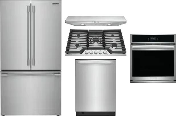 5 Piece Package Includes Refrigerator, Cooktop, Wall Oven, Hood And Dishwasher